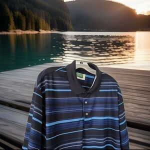 Ben Hogan Men’s Polo Golf Shirt 2XL Performance Power Air Blue Strips Collar